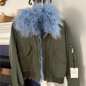 SAM. Green Parka With Blue Fur Lining